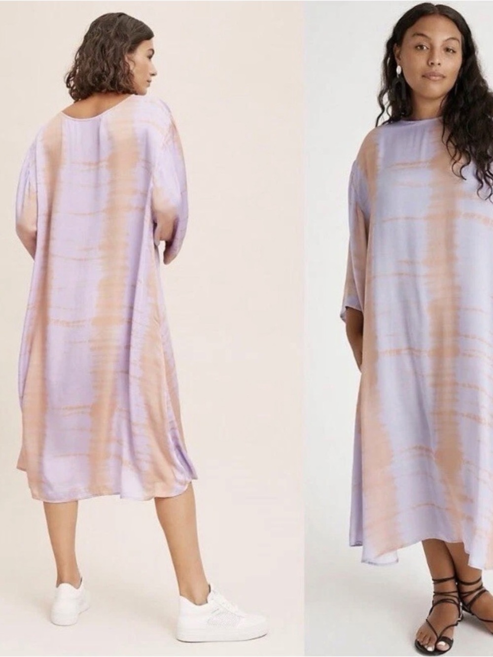 Lavender and Peach Tie-Dye Midi Dress